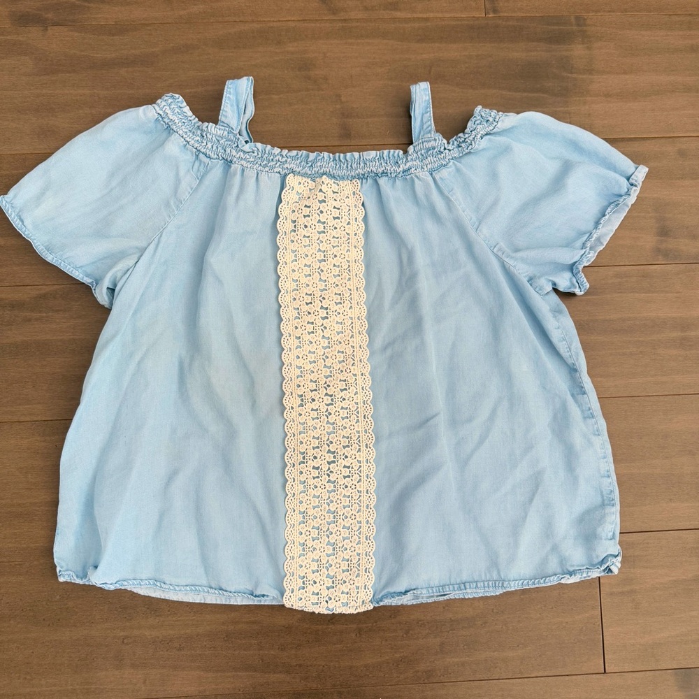 Justice girls off the shoulder embroidered boho denim top size 20 xxl